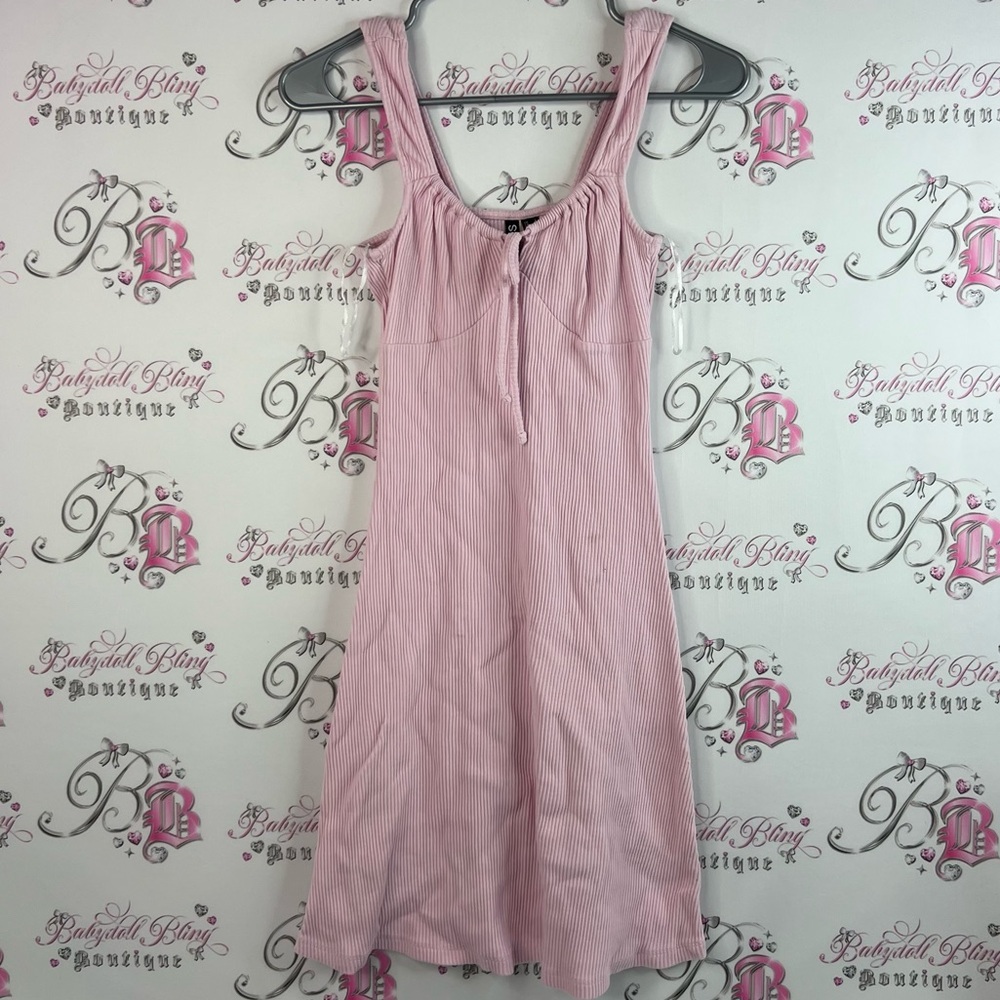 Pieces dress milkmaid bustier style babydoll ribbed light baby pink ribbon 🎀